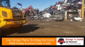 Scrap Parts Sorting In Junk Yard | Scrap 'n Junk Car Removal Whitby, Aurora, Guelph, Hamilton & GTA